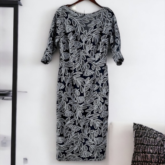 NWT JS COLLECTIONS Embroidered Soutache Elbow Sleeve Cocktail Party Dress Size 8 - Picture 5 of 16
